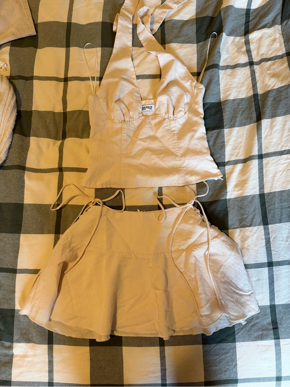 Princess Polly Cream Halter Crop Top & Mini Skirt Set - Picture 1 of 3